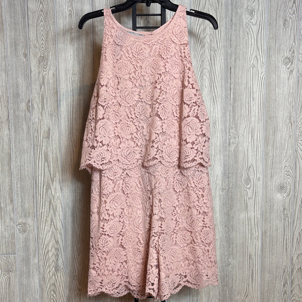 H&M Blush Pink Lace Shorts Romper Playsuit With Cutout Back - Size Large